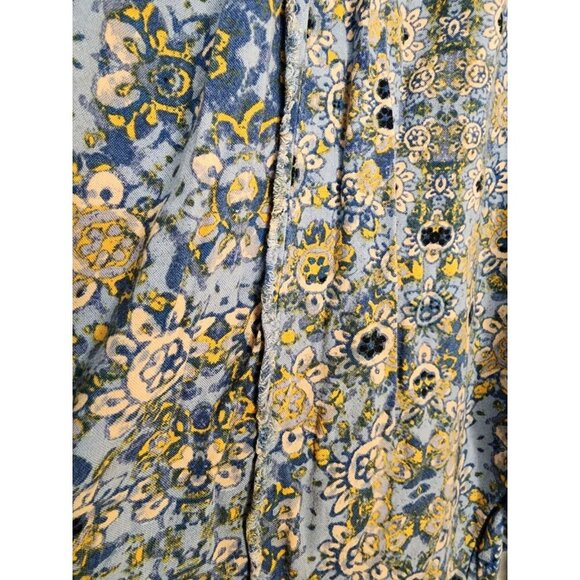 Free People Size XS Blue Mandala Paisley Linen Blend Pants Stretch - Picture 4 of 5